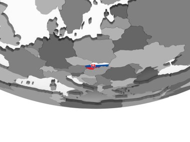 Slovakya katıştırılmış bayrak ile gri siyasi dünya üzerinde. 3D çizim.
