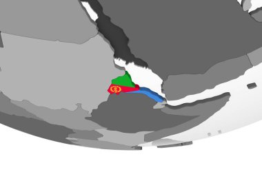 Eritre katıştırılmış bayrak ile gri siyasi dünya üzerinde. 3D çizim.