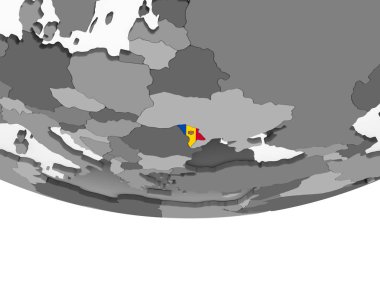 Moldova katıştırılmış bayrak ile gri siyasi dünya üzerinde. 3D çizim.