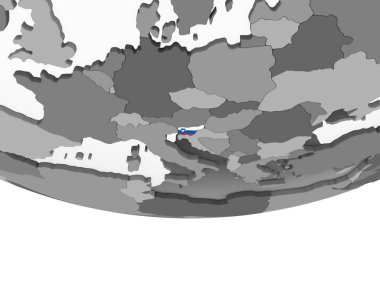 Slovenya katıştırılmış bayrak ile gri siyasi dünya üzerinde. 3D çizim.