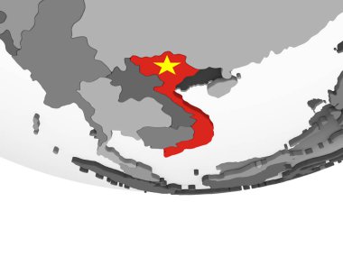 Vietnam katıştırılmış bayrak ile gri siyasi dünya üzerinde. 3D çizim.