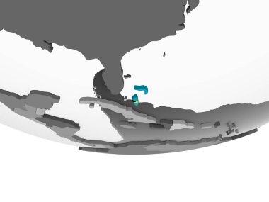 Bahamalar katıştırılmış bayrak ile gri siyasi dünya üzerinde. 3D çizim.