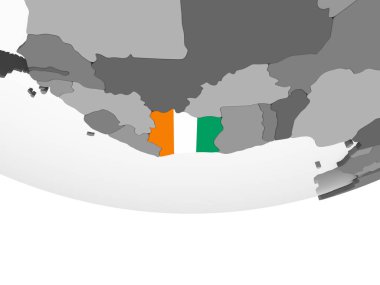 Fildişi Sahili katıştırılmış bayrak ile gri siyasi dünya üzerinde. 3D çizim.