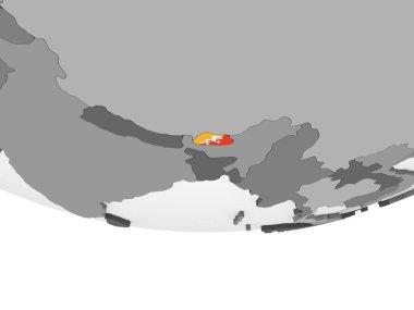 Bhutan katıştırılmış bayrak ile gri siyasi dünya üzerinde. 3D çizim.