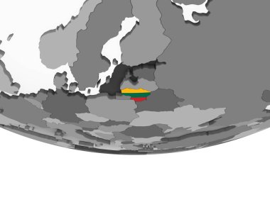 Litvanya katıştırılmış bayrak ile gri siyasi dünya üzerinde. 3D çizim.