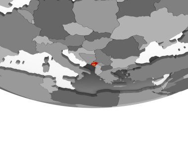 Karadağ katıştırılmış bayrak ile gri siyasi dünya üzerinde. 3D çizim.