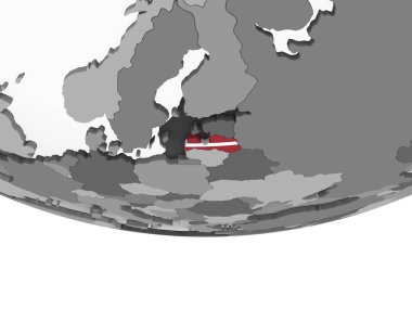 Letonya katıştırılmış bayrak ile gri siyasi dünya üzerinde. 3D çizim.