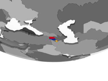 Ermenistan katıştırılmış bayrak ile gri siyasi dünya üzerinde. 3D çizim.