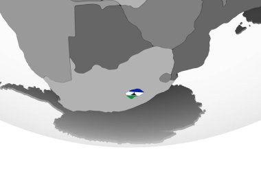 Lesotho katıştırılmış bayrak ile gri siyasi dünya üzerinde. 3D çizim.