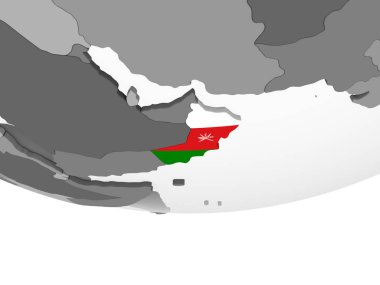 Umman katıştırılmış bayrak ile gri siyasi dünya üzerinde. 3D çizim.