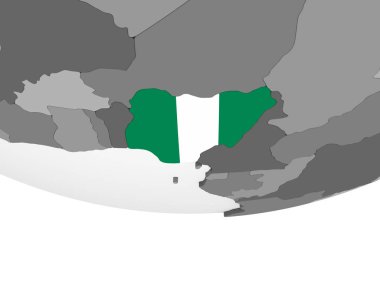 Nijerya katıştırılmış bayrak ile gri siyasi dünya üzerinde. 3D çizim.