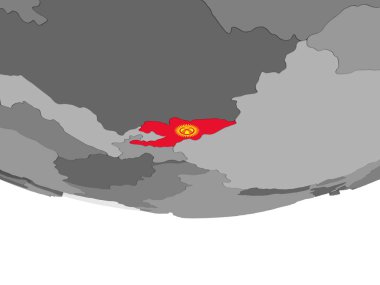 Kırgızistan katıştırılmış bayrak ile gri siyasi dünya üzerinde. 3D çizim.
