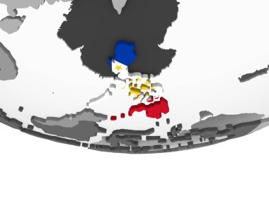 Filipinler katıştırılmış bayrak ile gri siyasi dünya üzerinde. 3D çizim.