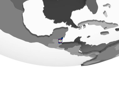 Belize katıştırılmış bayrak ile gri siyasi dünya üzerinde. 3D çizim.