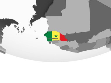 Senegal katıştırılmış bayrak ile gri siyasi dünya üzerinde. 3D çizim.