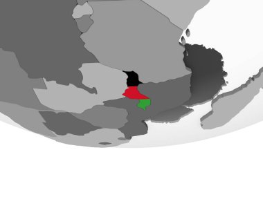 Malavi katıştırılmış bayrak ile gri siyasi dünya üzerinde. 3D çizim.