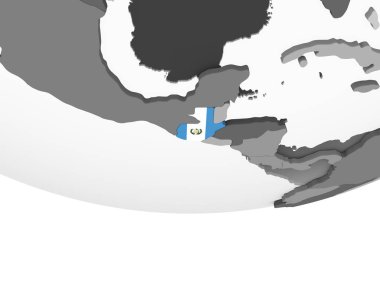 Guatemala katıştırılmış bayrak ile gri siyasi dünya üzerinde. 3D çizim.