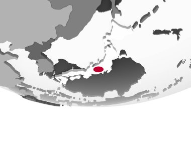 Japonya ile gri siyasi dünya üzerinde bayrak gömülü. 3D çizim.