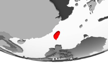 Tayvan katıştırılmış bayrak ile gri siyasi dünya üzerinde. 3D çizim.