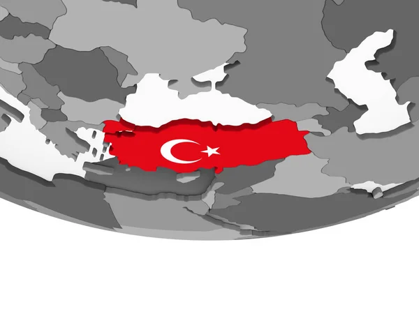 Turcja Szary Globus Polityczny Flagą Osadzonych Ilustracja — Zdjęcie stockowe