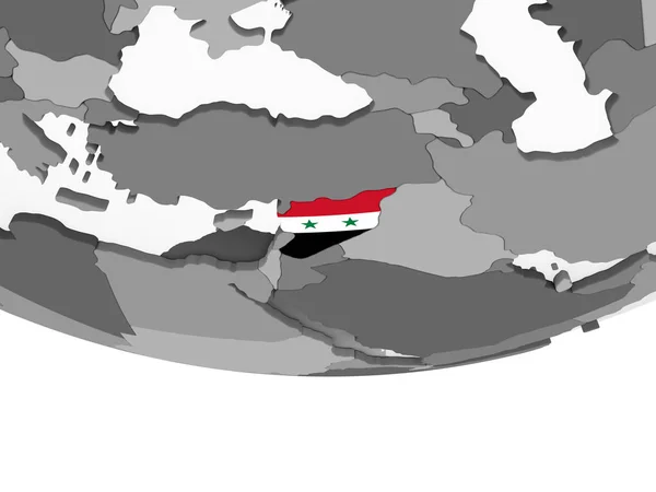 Syrien Grå Politisk Globus Med Indlejret Flag Illustration - Stock-foto