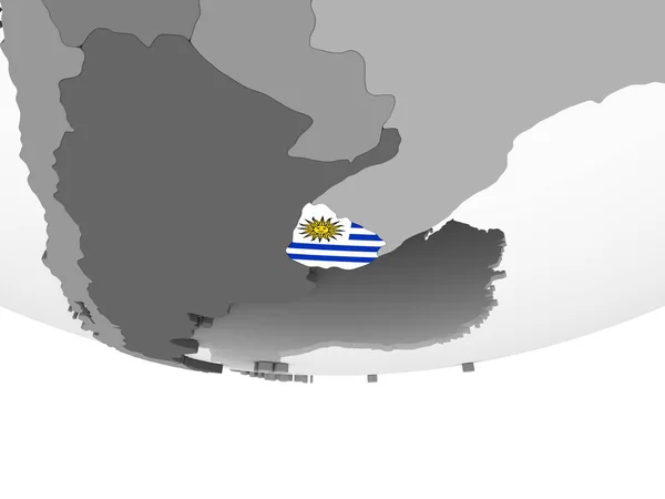 乌拉圭在灰色政治地球与嵌入的旗子 — 图库照片