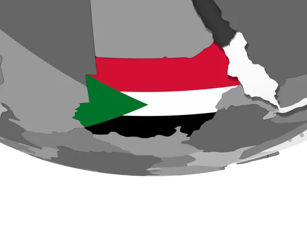 Sudão Globo Político Cinzento Com Bandeira Embutida Ilustração — Fotografia de Stock