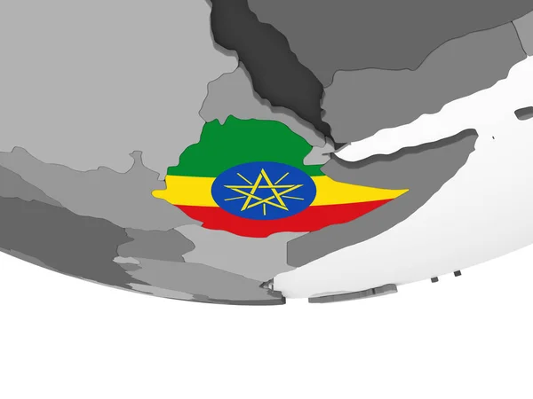 Ethiopië Grijze Politieke Wereldbol Met Ingesloten Vlag Illustratie — Stockfoto