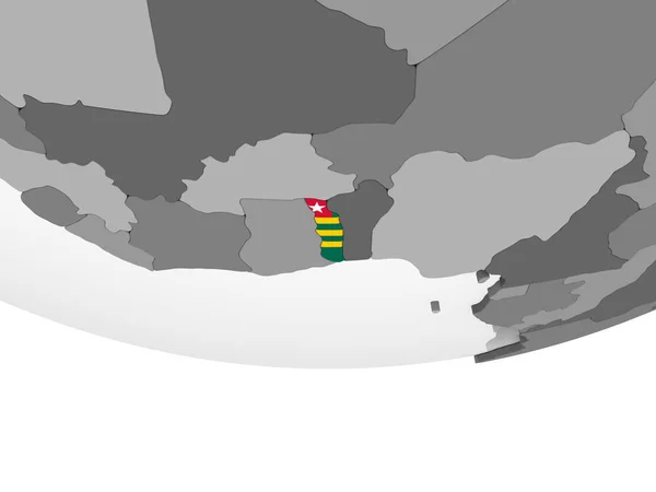 Togo Šedé Politické Globe Vloženými Vlajky Obrázek — Stock fotografie