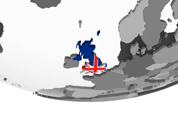 Великобритания Сером Политическом Глобусе Встроенным Флагом Иллюстрация — стоковое фото