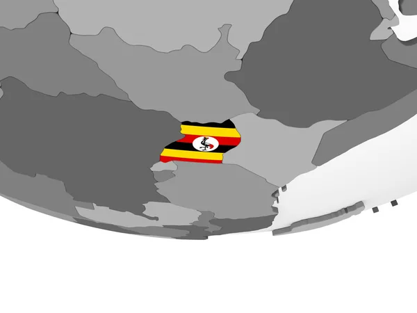 Uganda Globo Politico Grigio Con Bandiera Incorporata Illustrazione — Foto Stock