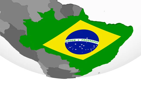 Brasil Globo Político Gris Con Bandera Incrustada Ilustración —  Fotos de Stock