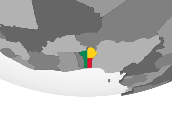 Benin Šedé Politické Globe Vloženými Vlajky Obrázek — Stock fotografie