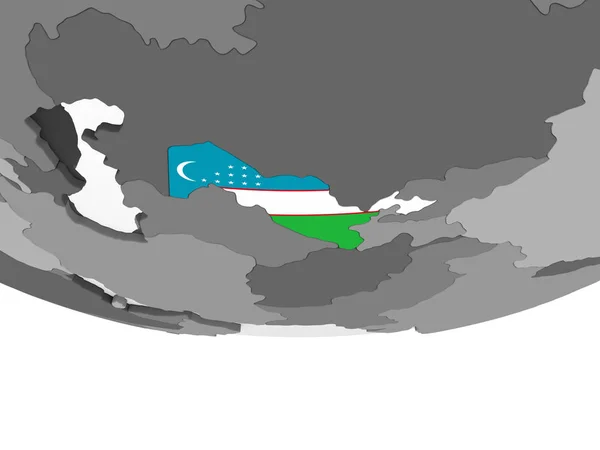 Uzbekistan Sul Globo Politico Grigio Con Bandiera Incorporata Illustrazione — Foto Stock