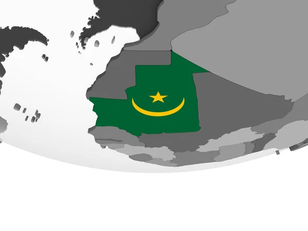 Mauritania Globo Político Gris Con Bandera Incrustada Ilustración —  Fotos de Stock