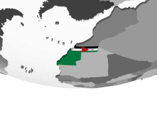 Sahara Occidentale Globo Politico Grigio Con Bandiera Incorporata Illustrazione — Foto Stock