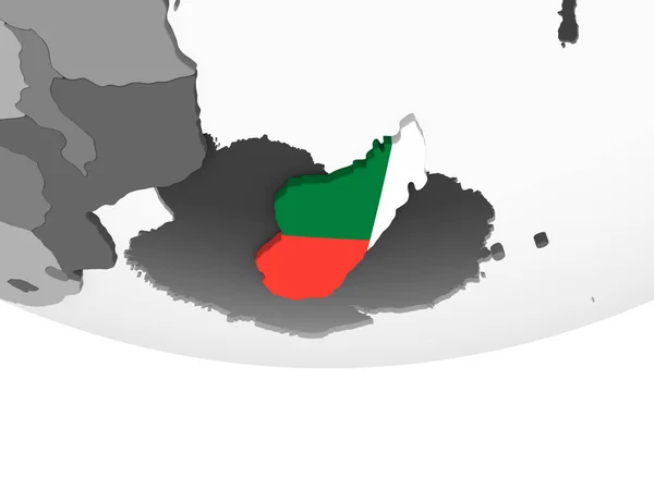 Madagaskar Szary Globus Polityczny Flagą Osadzonych Ilustracja — Zdjęcie stockowe