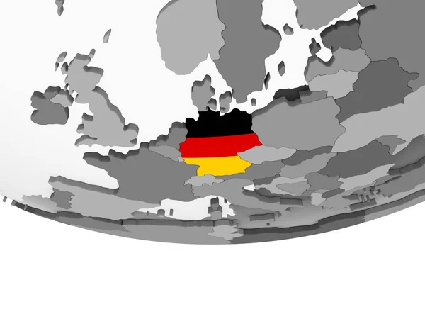 Deutschland Auf Grauem Politischem Globus Mit Eingebetteter Flagge Illustration — Stockfoto