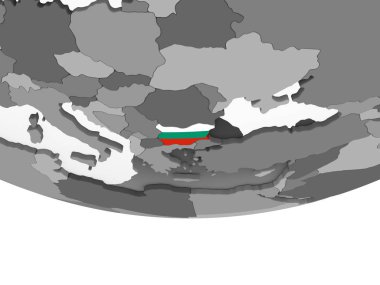 Bulgaristan katıştırılmış bayrak ile gri siyasi dünya üzerinde. 3D çizim.