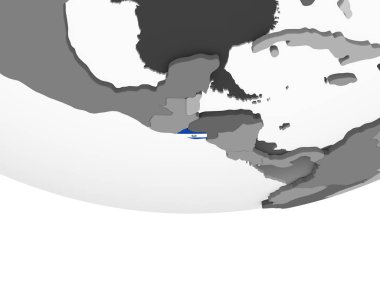 El Salvador katıştırılmış bayrak ile gri siyasi dünya üzerinde. 3D çizim.