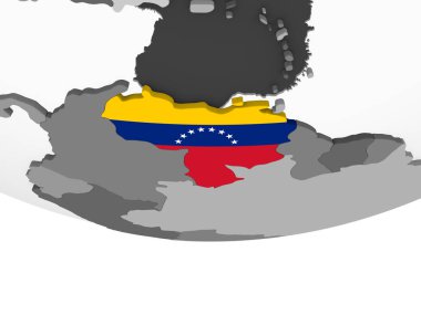 Venezuela katıştırılmış bayrak ile gri siyasi dünya üzerinde. 3D çizim.