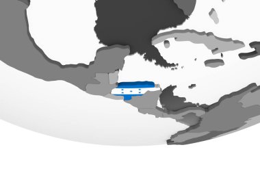 Honduras katıştırılmış bayrak ile gri siyasi dünya üzerinde. 3D çizim.
