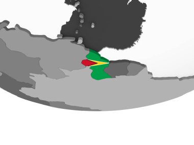 Guyana katıştırılmış bayrak ile gri siyasi dünya üzerinde. 3D çizim.