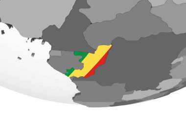 Kongo katıştırılmış bayrak ile gri siyasi dünya üzerinde. 3D çizim.