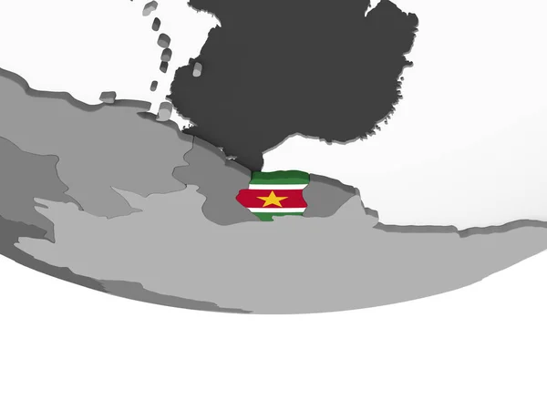 Surinam Grå Politiska Jordglob Med Inbäddade Flagga Illustration — Stockfoto