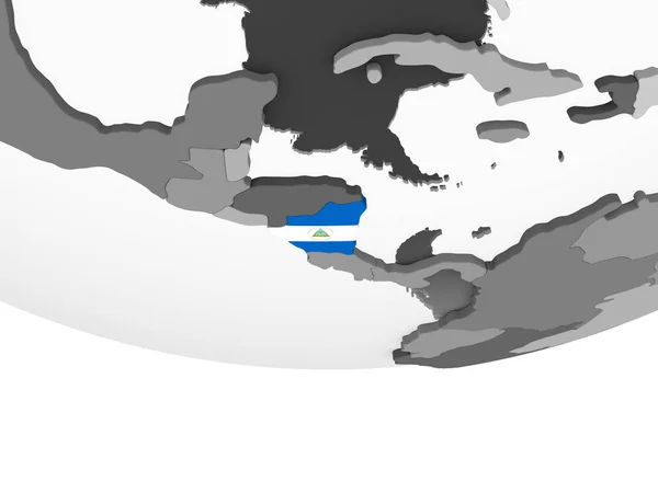 Nicaragua Auf Grauem Politischem Globus Mit Eingebetteter Flagge Illustration — Stockfoto