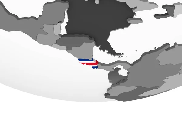 哥斯达黎加在灰色政治地球仪与嵌入的旗子 — 图库照片