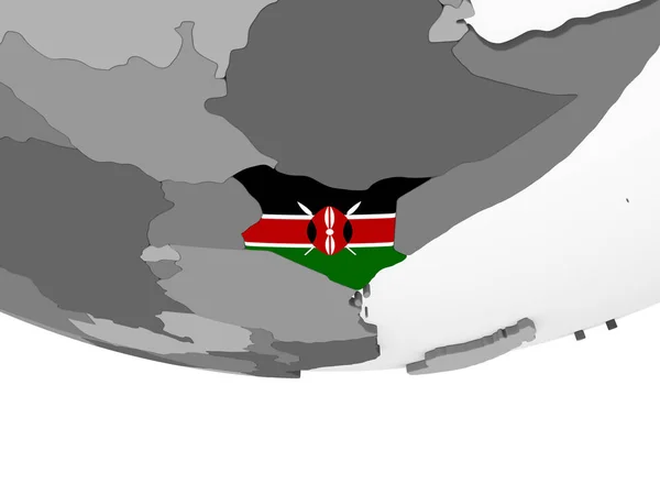 Кения Сером Политическом Глобусе Встроенным Флагом Иллюстрация — стоковое фото