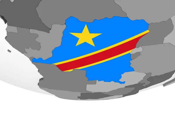 コンゴ民主共和国の埋め込みフラグと灰色の政治世界に イラストレーション — ストック写真