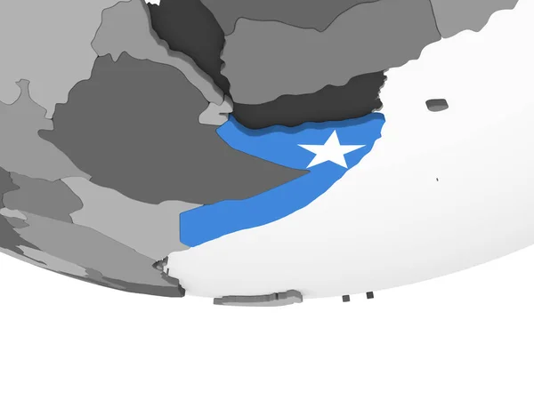 Somalia Globo Político Gris Con Bandera Incrustada Ilustración — Foto de Stock